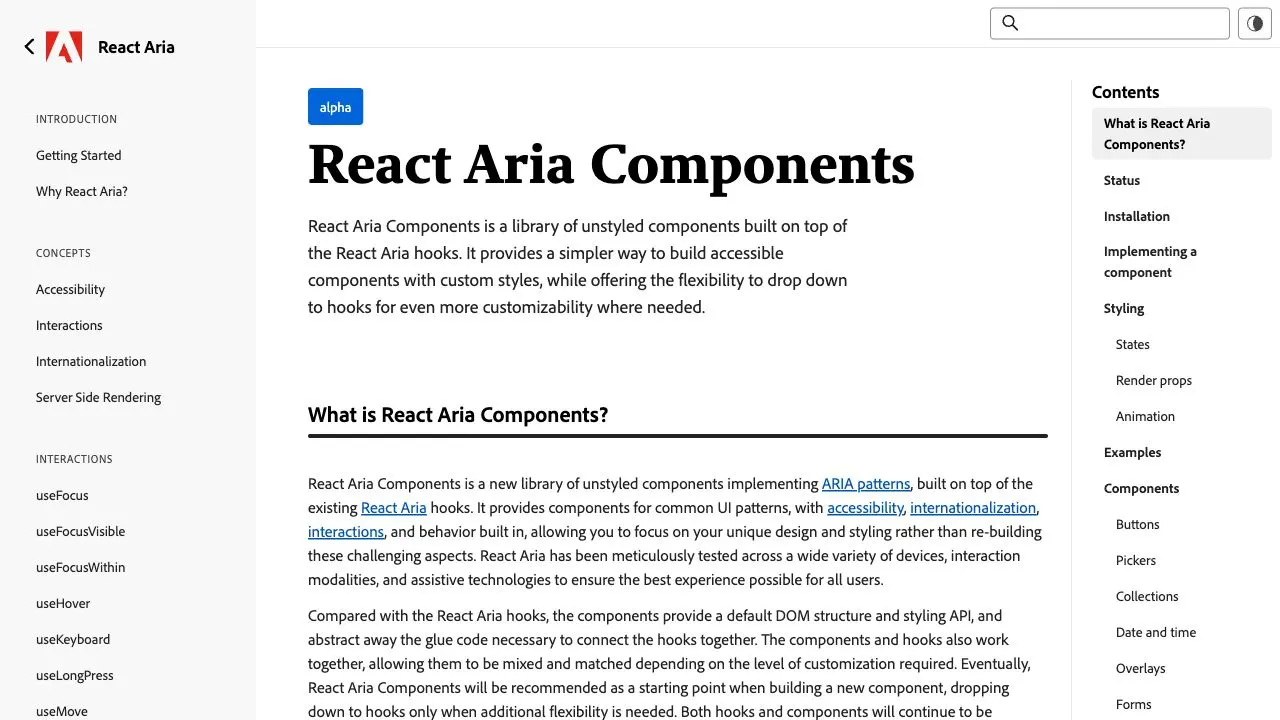 Screenshot of React Aria Components