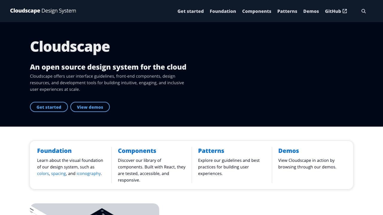 Front page screenshot of Cloudscape