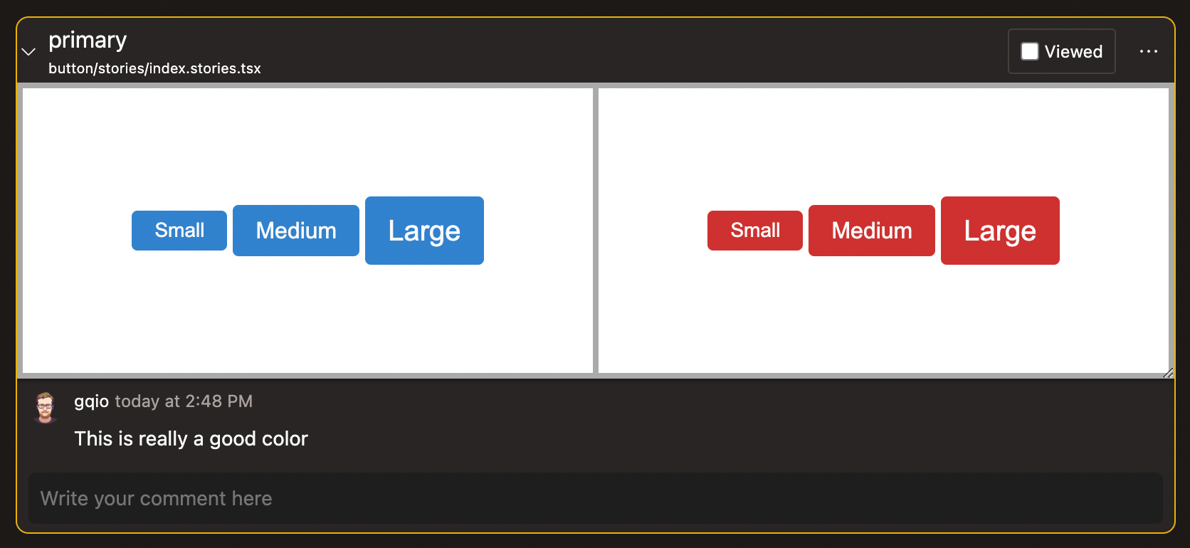 input text and a preview comment presented below 2 visual representation of 3 buttons