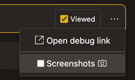 dropdown menu showing 2 options visual screenshots and a debug link