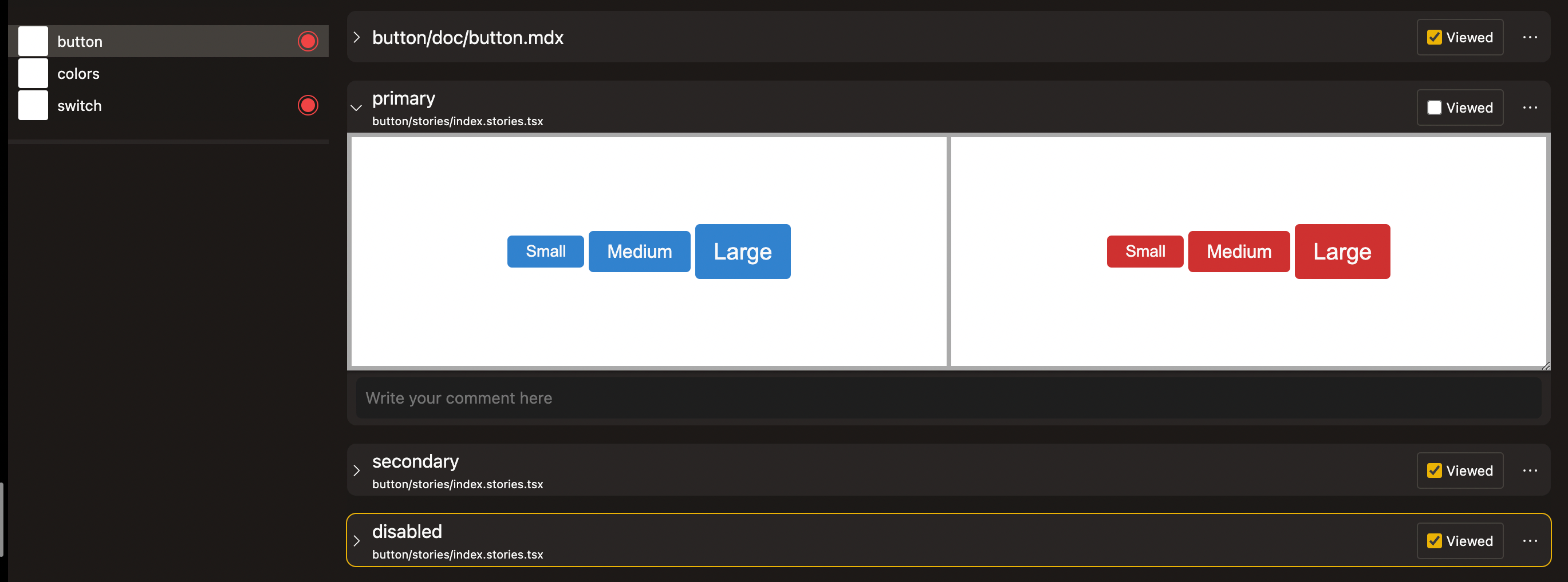 view presenting different accordions with 3 buttons before and after