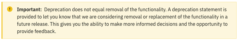 IBM Deprecation notice