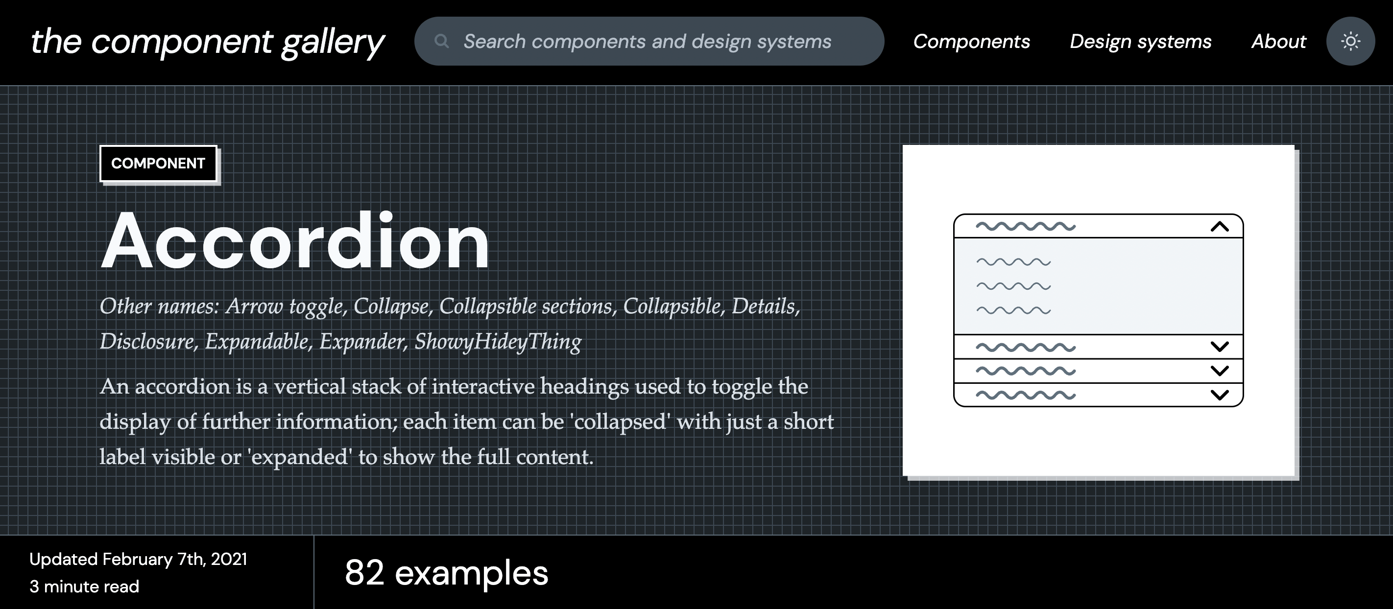 Screenshot from The Component Gallery of the ‘Accordion’ component.