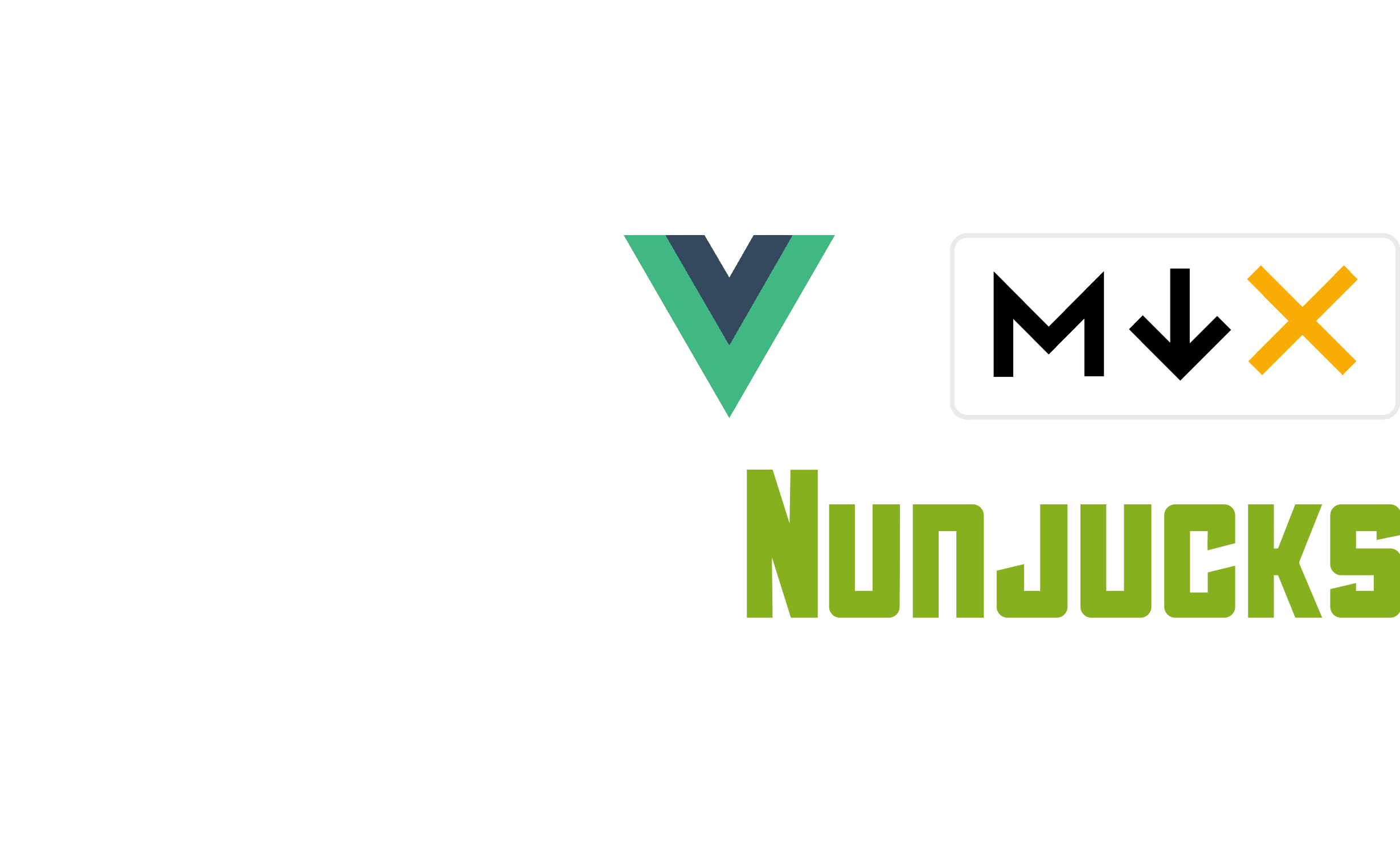 Logos of Markdown, MDX2, MD Vue, MDsveX and Nunjucks