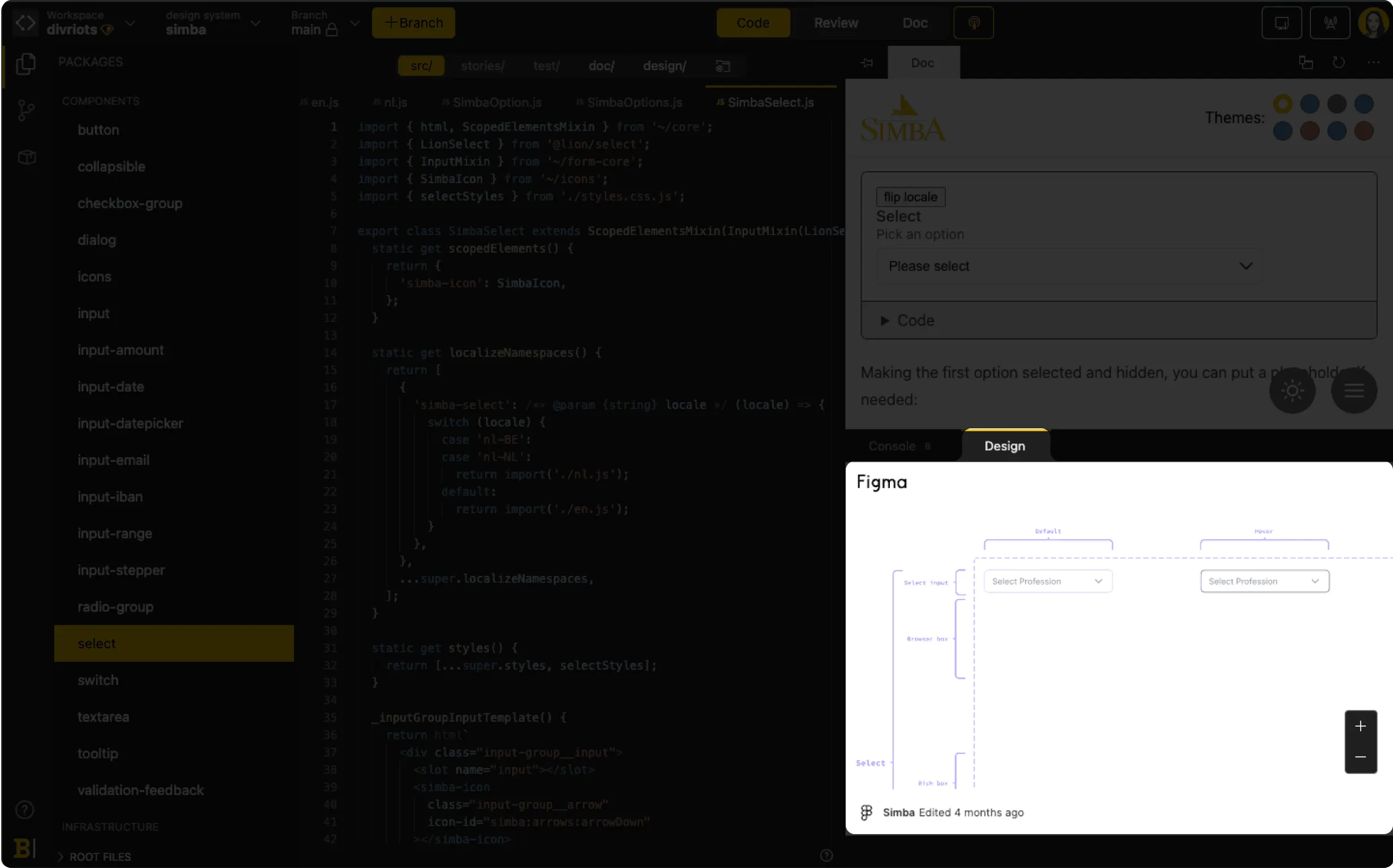 Screenshot of Backlight highlighting the design tab showing a Figma preview of a component