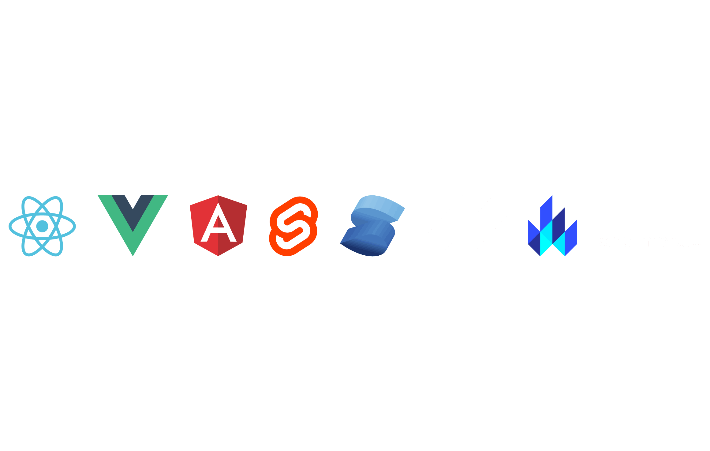Logos of React, Vue.js, Angular, Svelte, Solid, Stencil and Lit