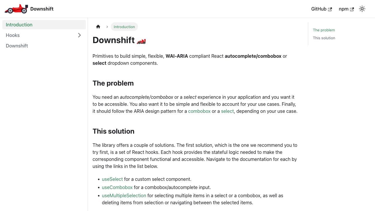 Screenshot of Downshift