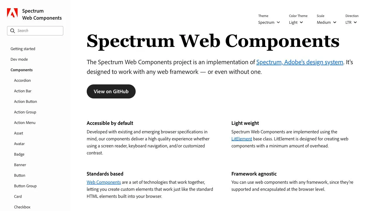 Screenshot of Spectrum Web Components