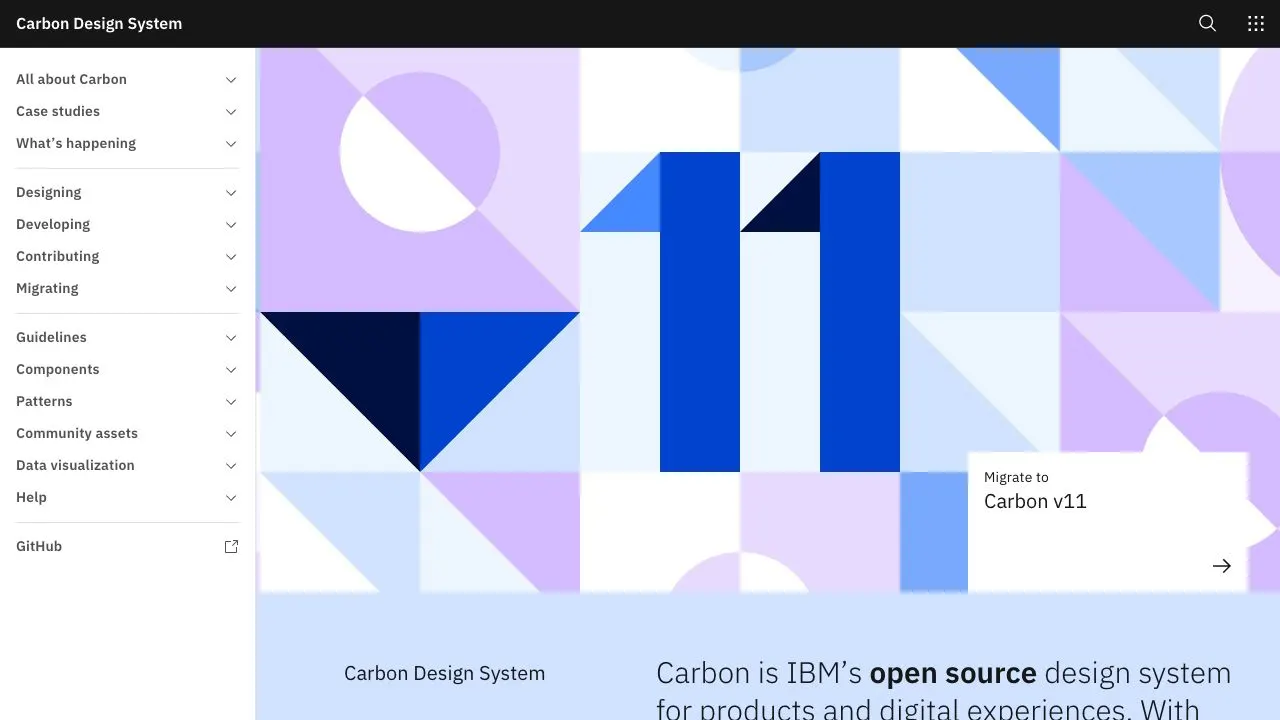 Front page screenshot of Carbon Design System