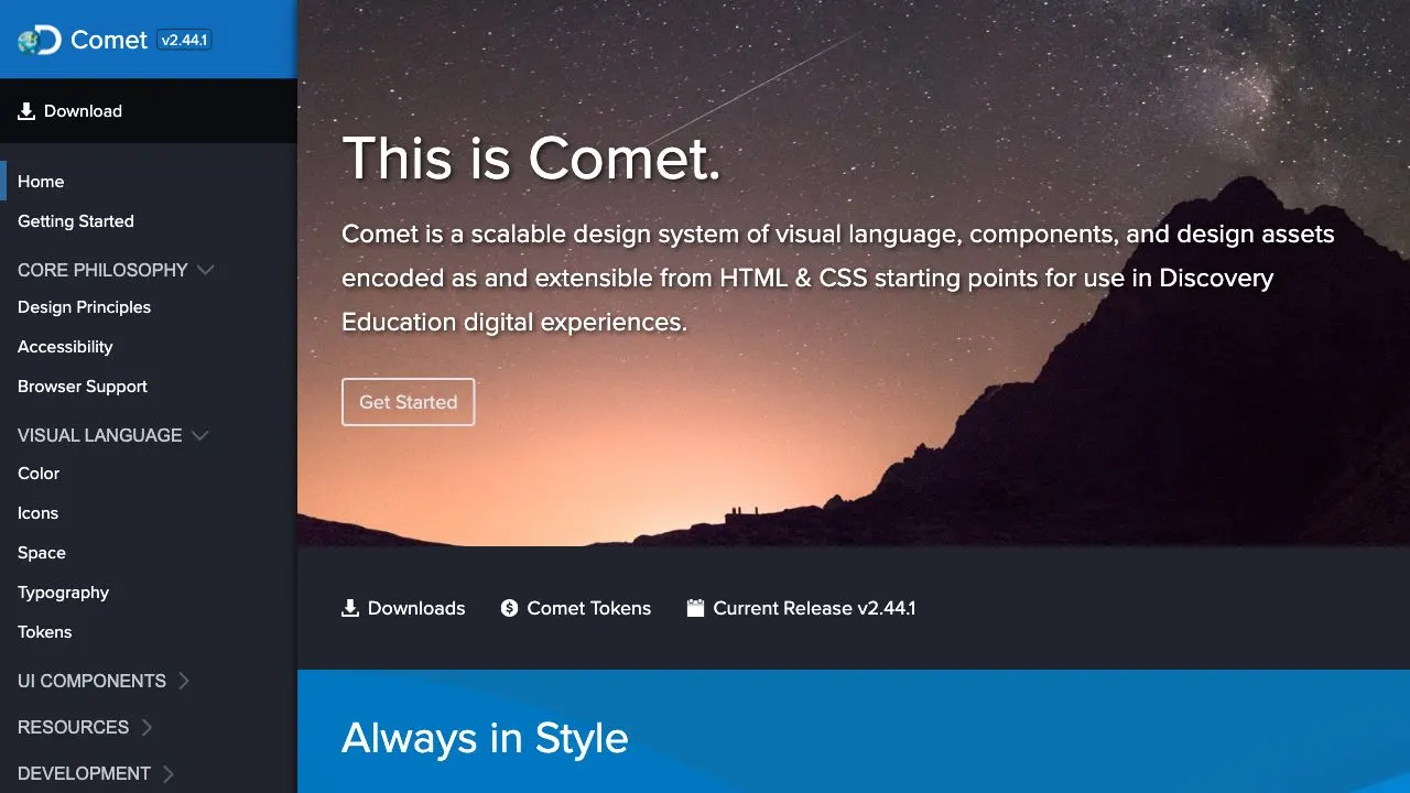 Front page screenshot of Comet
