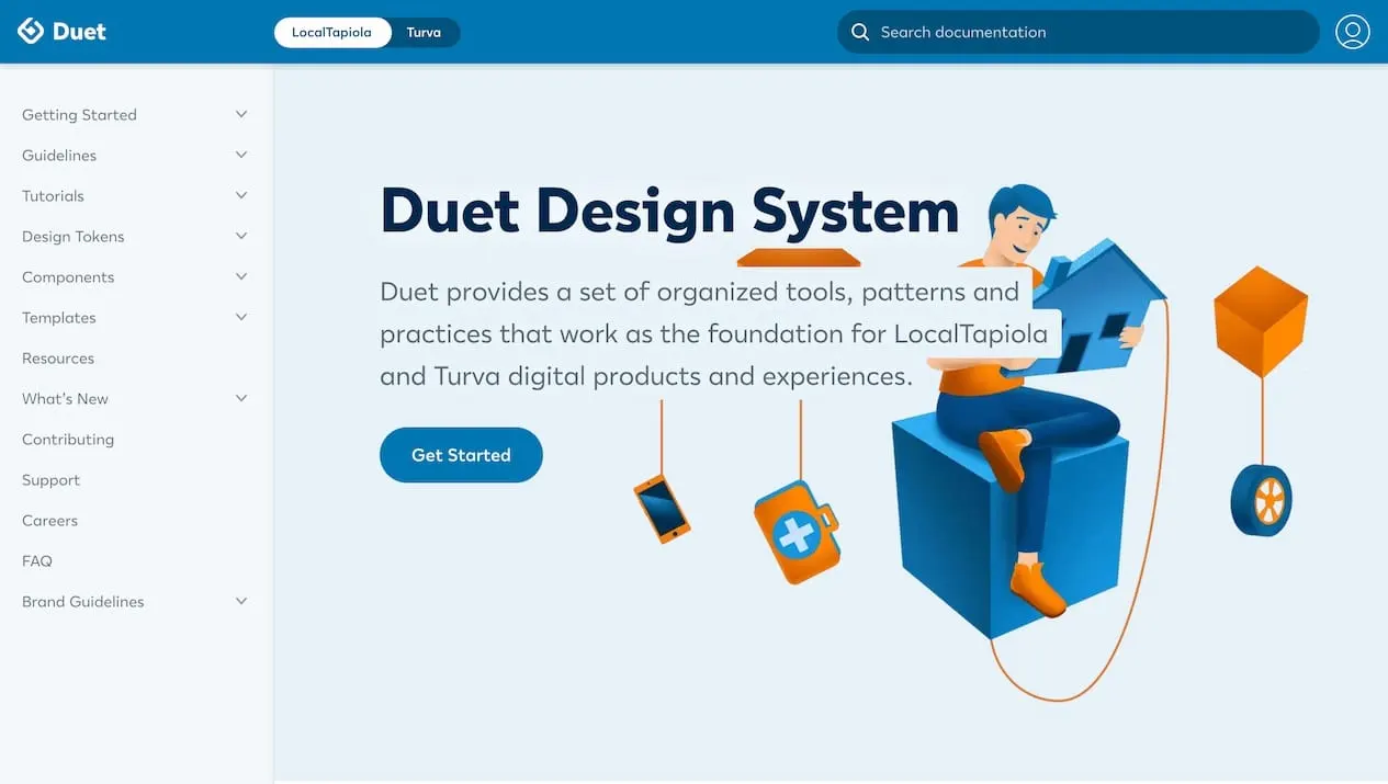 Front page screenshot of Duet Design System