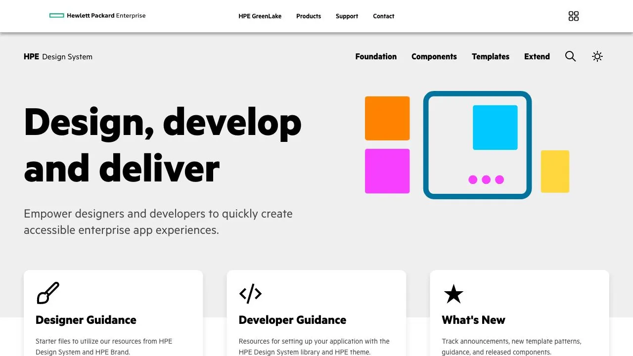 Front page screenshot of HPE Design System