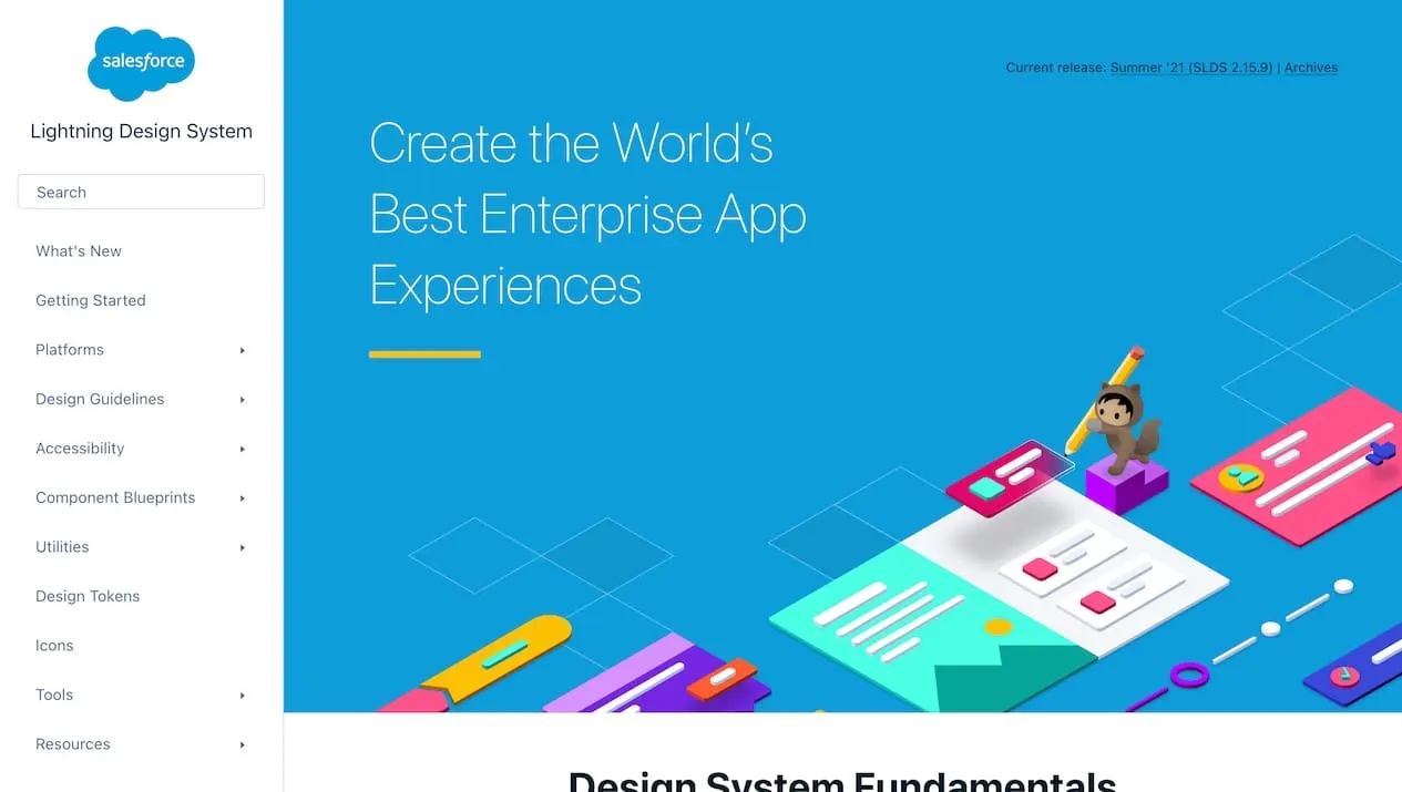 Front page screenshot of Lightning Design System