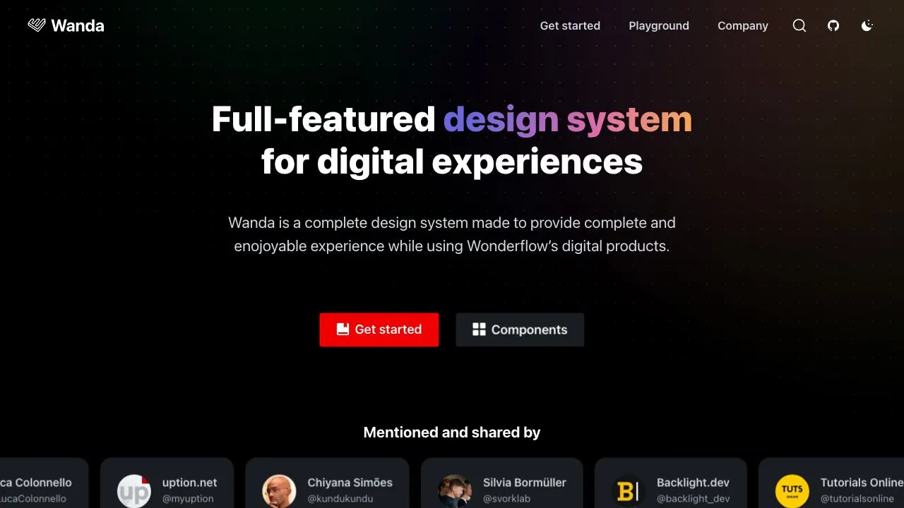 Front page screenshot of Wanda Design System